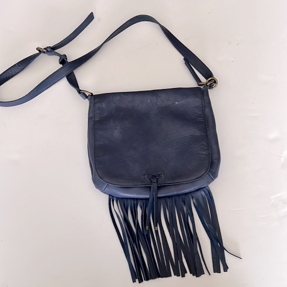 Lucky Brand Handbags - Lucky Brand Blue Fringed Leather Shoulder Bag